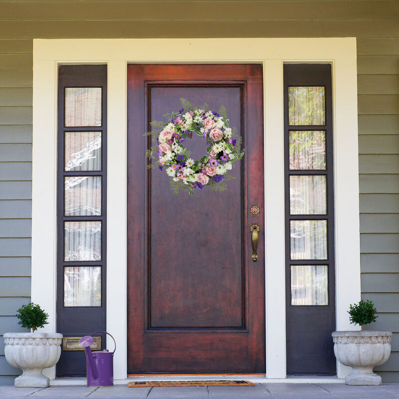 Mixed Floral and Fern Artificial Spring Wreath  24-Inch image number 2