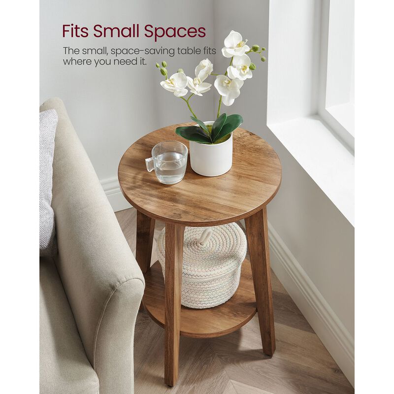 Minimalist Round End Table – Small Table with Lower Shelf for Sofa Side or Bedside Storage Needs