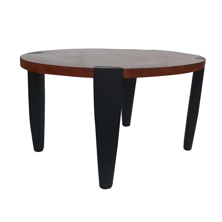Max 35 Inch Oval Top Coffee Table, Mango Wood, Iron Frame, Brown, Black-Benzara