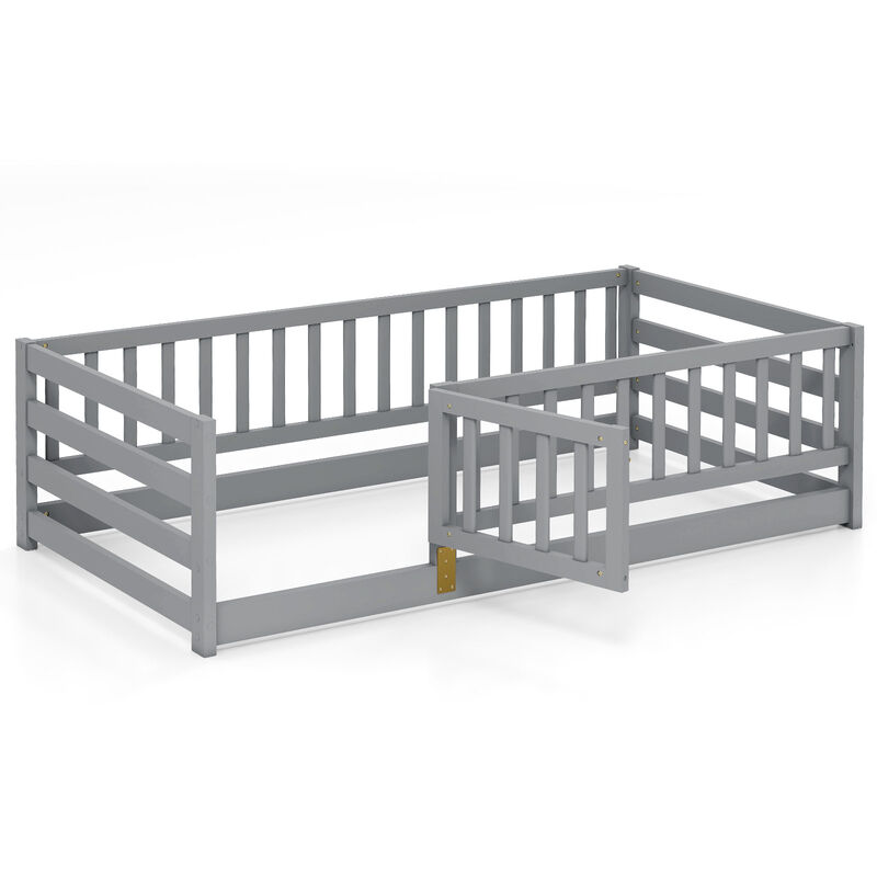 Children&rsquo;s Floor Bed Playhouse with High Fence and Door image number 0