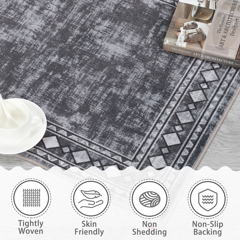 8X10 FT Washable Area Rugs Rugs for Living Room Bordered Rug Geometric Solid Rug Clearance Non Slip image number 3