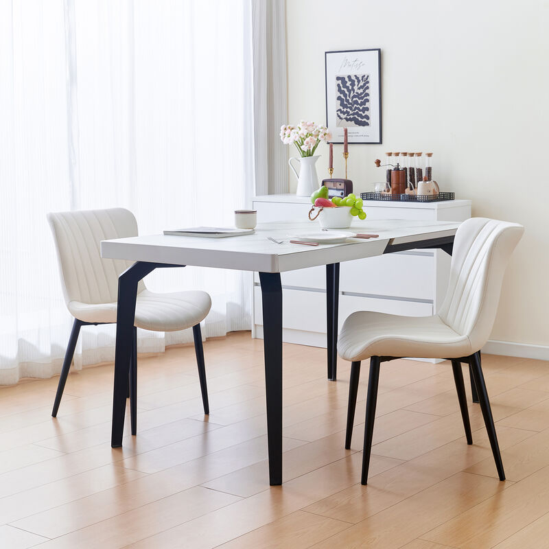 Merax Set of 2 Cream White Faux Leather Dining Chairs - Mid-Century Modern Armless Accent Seats image number 1