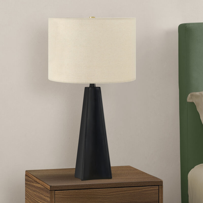 ELEMENT ACE Modern Table Lamp with Sleek Triangular Base, Linen Drum Shade, 3-Way Rotary Switch, Perfect Accent Lighting for Living Room, Bedroom, and Home Office image number 6