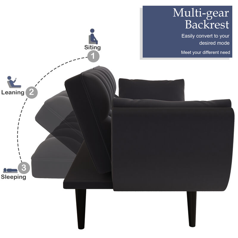 Merax Adjustable Sofa Bed with Clustered Cushions & Even Stitching Converts to Bed for Overnight Guests image number 5