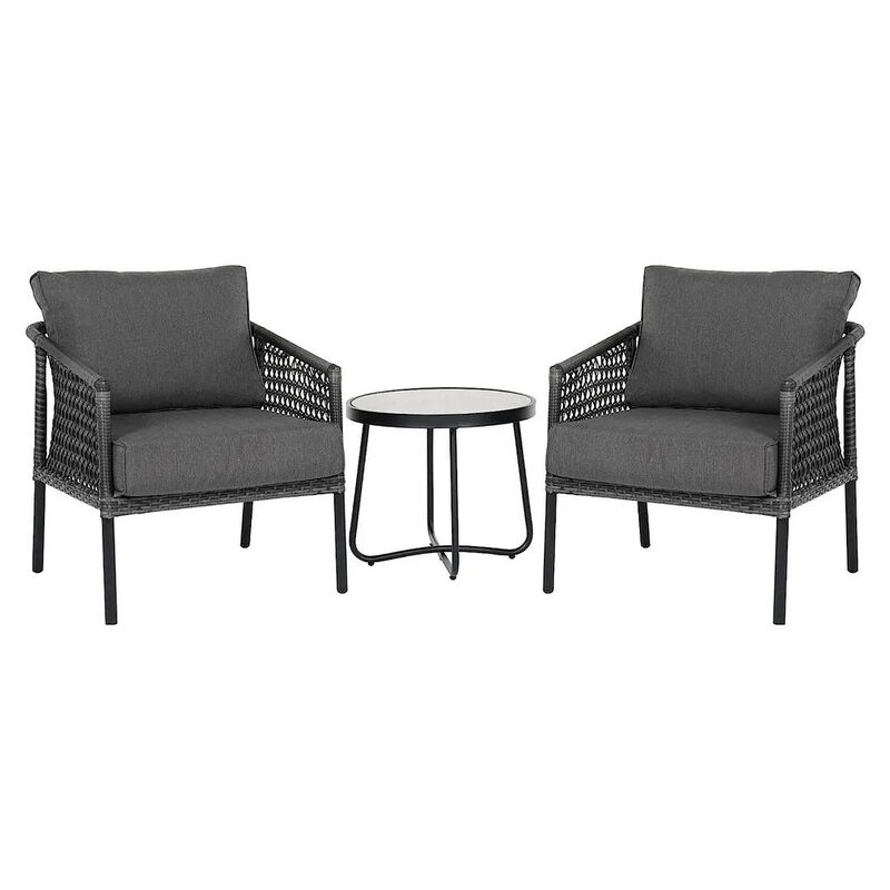 MONDAWE Outdoor Furniture 3 Pieces Set All-Weather Wicker Conversation Set for Patio Garden Backyard with Olefin Cushions and Coffee Table