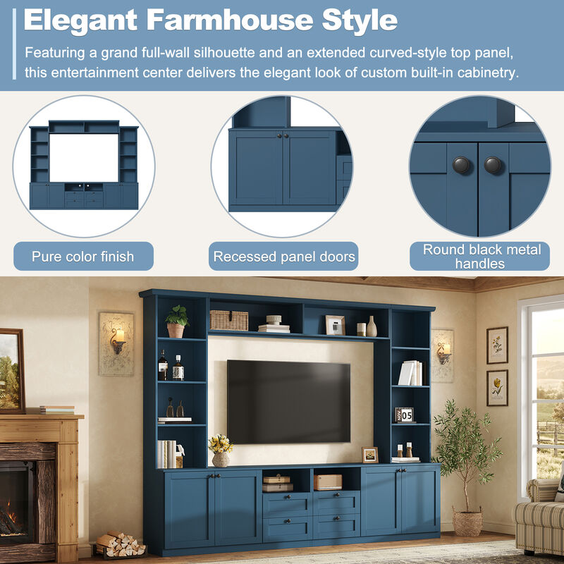 Merax Large TV Stand with Customizable Storage, Adjustable Overhead Bridge, Open Media Shelf image number 4