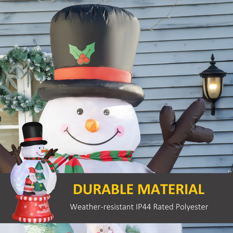 8ft Inflatable Christmas Snowman w/ Crystal Ball Body Black Hat for Lawn Garden
