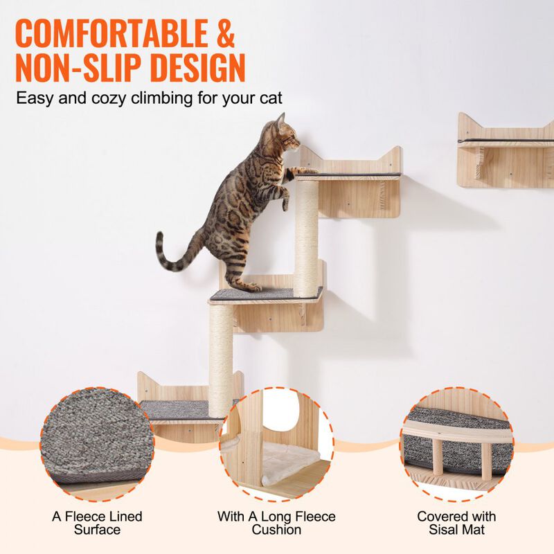 Wall Mounted Cat Shelves Tree with Jumping Boards Nest Furniture Set of 5