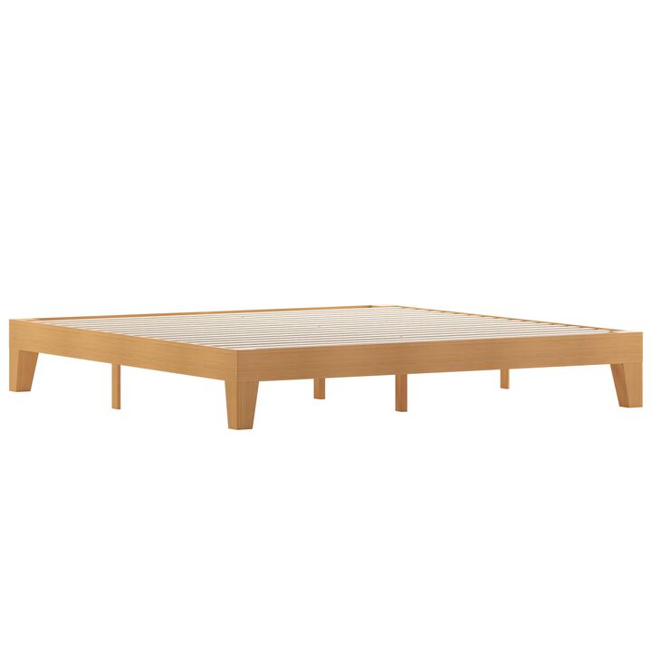 Evelyn Natural Pine Finish Wood King Platform Bed with Wooden Support Slats, No Box Spring Required
