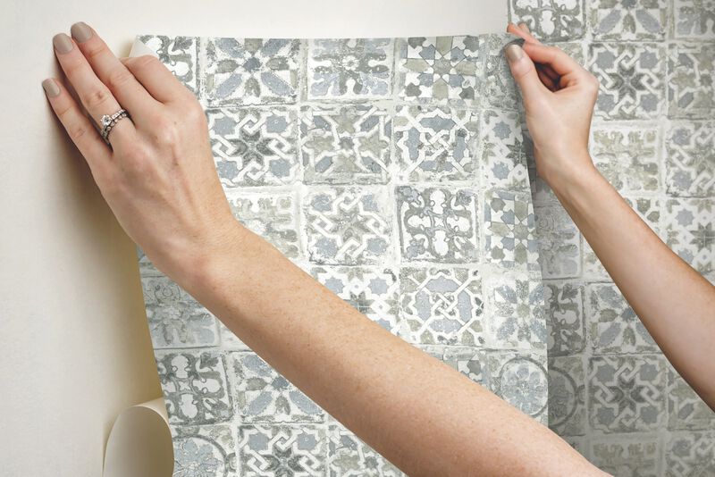 Ecaustic Tile Grey Peel & Stick Wallpaper (Double Roll) image number 6
