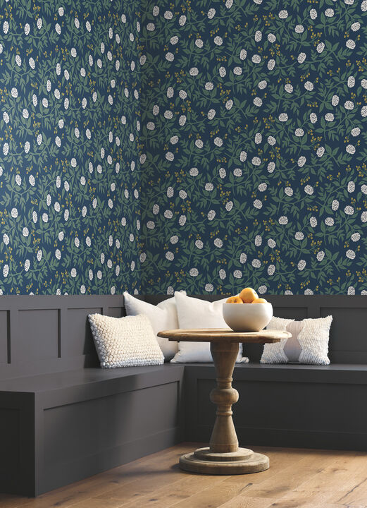 Peonies Navy Wallpaper