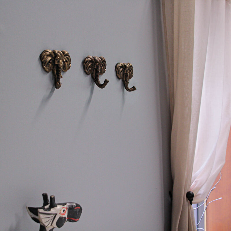 Set of 3 Cast Iron Elephant Antique Gold Wall Hooks - Stylish, Durable, and Functional Decorative Hooks for Organizing Hats, Towels, Coats, Keys, or Pet Leashes image number 7