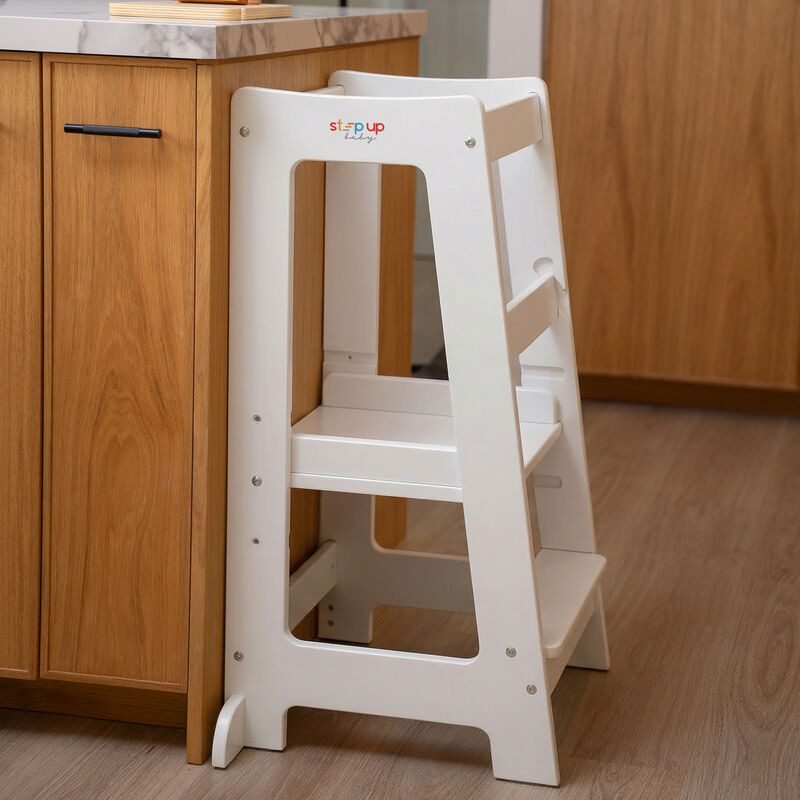 Stepup Baby&reg; Adjustable Toddler Tower - White Wooden Step Stool for Kids | Toddler Standing Tower with Child-safe Chopper & Chopping Board for 18M-4Y image number 7
