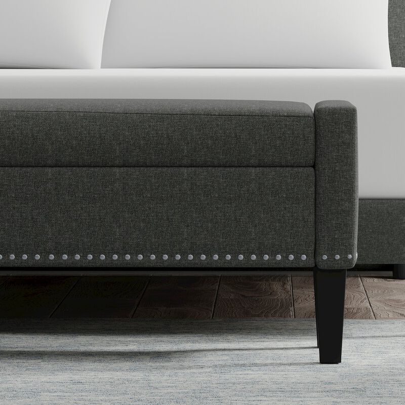 Rize Home 51.25 Storage Bench with Truncated Arms + Nailhead Trim - Dark Gray image number 3