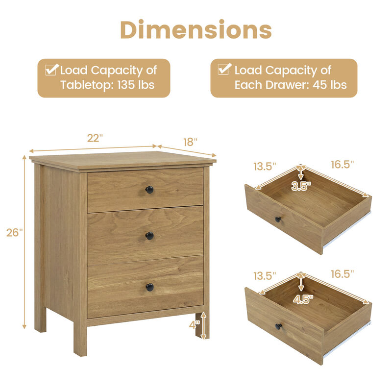 Modern 3-Drawer Wooden Nightstand Bedside Table for Bedroom Storage image number 3