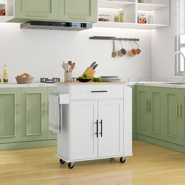 Hivvago Utility Kitchen Island on Wheels with Drawer and Doors