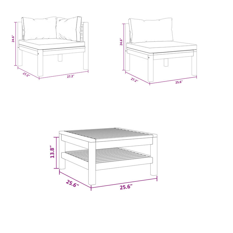 Lave 6pc Outdoor Modular L Sofa Set, Ivory, Brown Wood Coffee Table - Benzara