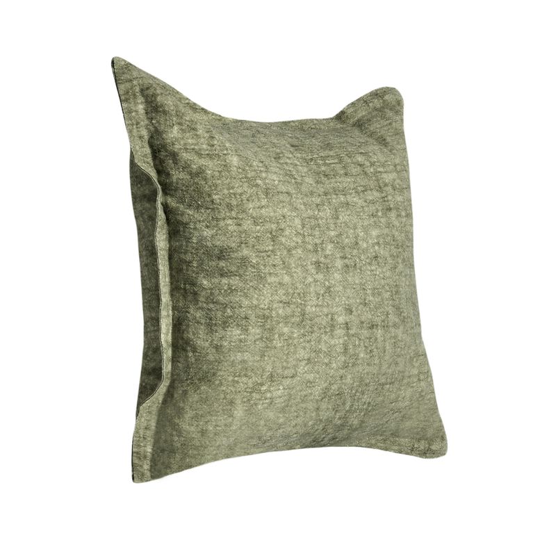 Pixie Throw Pillow, Self Flange, 22 Inch Green Cotton Linen Blend - Benzara image number 1