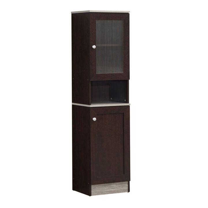 Hodedah Home Decorative 63" Tall Slim Open Shelf Plus Top and Bottom Enclosed Storage Kitchen Pantry