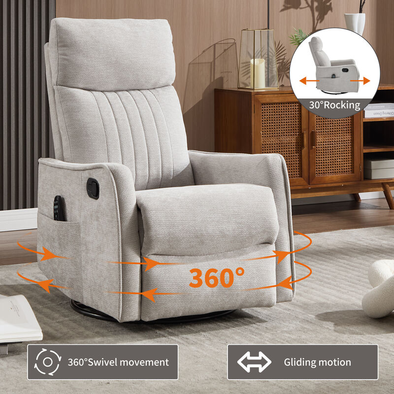 Heat Massage Manual Recliner Chair with Rocker and Swivel in Fabric for Living Room image number 5