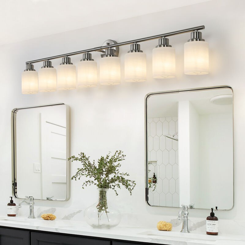 ELEMENT ACE 52 Inch 8-Light Vanity Wall Sconce Hardwired Wall Mounted Lighting Fixture with Frosted Glass Shades for Bathroom Hallway Dressing Room Use image number 4