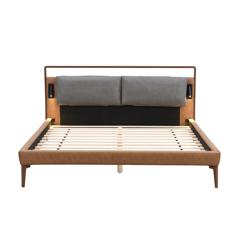 Christopher Knight Home Solis Contemporary Faux Leather Platform Bed with 2 Night Lights