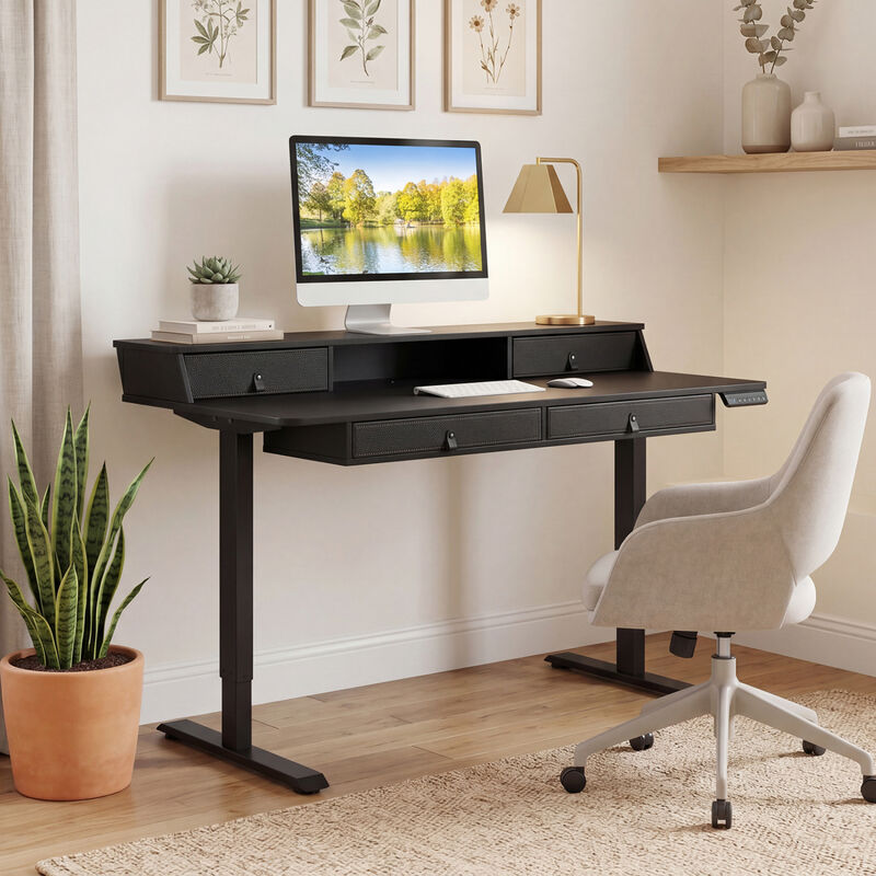 Electric Height Adjustable Standing Desk with Storage Drawers image number 4