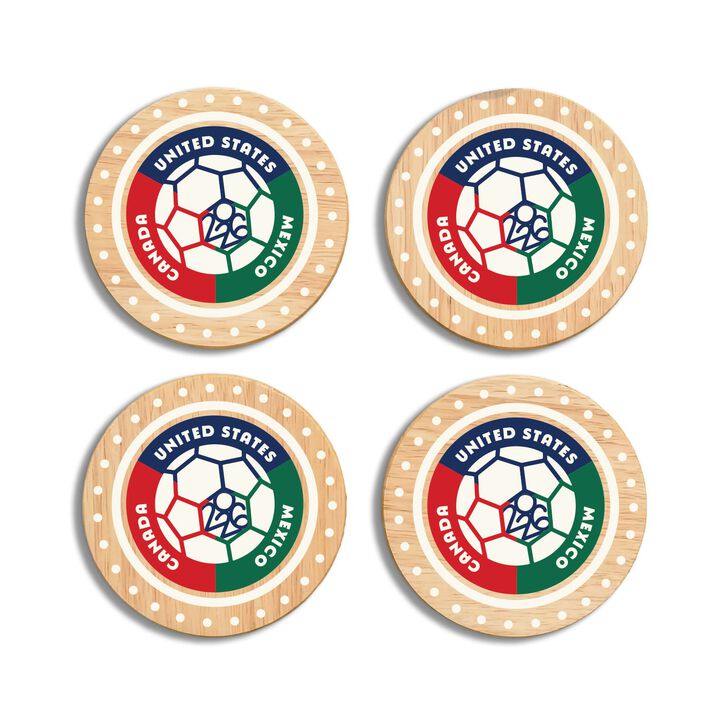 Maple Wood Soccer Coasters &ndash; Match Day Celebration Drinkware (4 Pack)