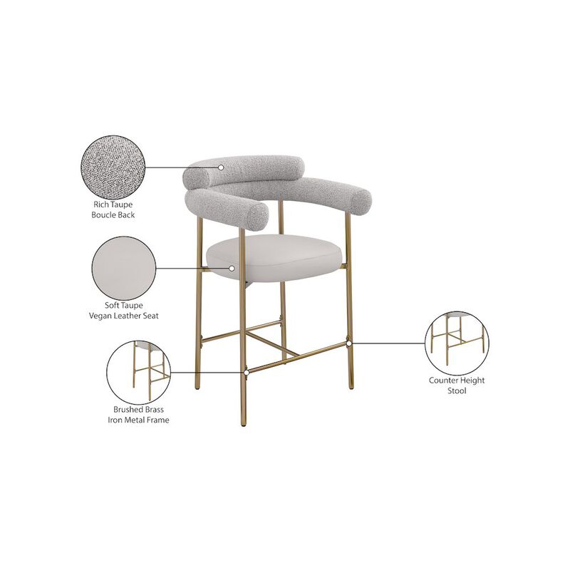 Meridian Furniture Blake Boucle Fabric / Vegan Leather Counter Stool, Set of 2