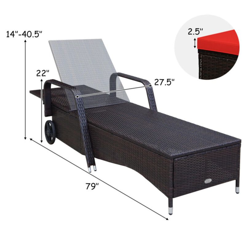 Hivvago Outdoor Recliner Cushioned Chaise Lounge with Adjustable Backrest