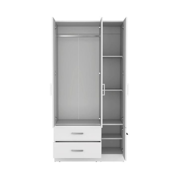 Armoire Wardrove 71", 4 Doors, Hanging Rod, 3 Cabinets, 6 Shelves, White
