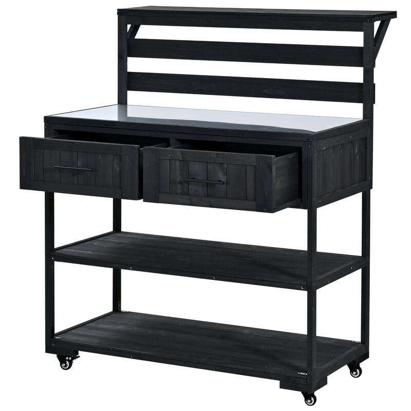 Merax Fir Wood BBQ Prep Cart & Potting Bench with Stainless Top image number 0