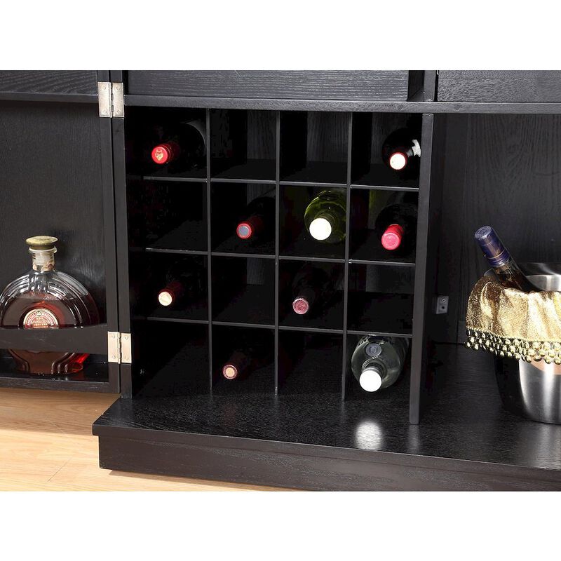 Proman Products California Fold-A-Way Bar Wood Veneer in Black with Bar Top Extendable and Cabinet Movable