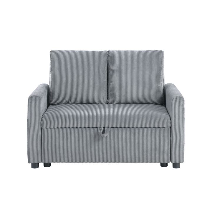 Swin Loveseat with Storage, Gray Corduroy, Soft Cushioned, 45 Inch