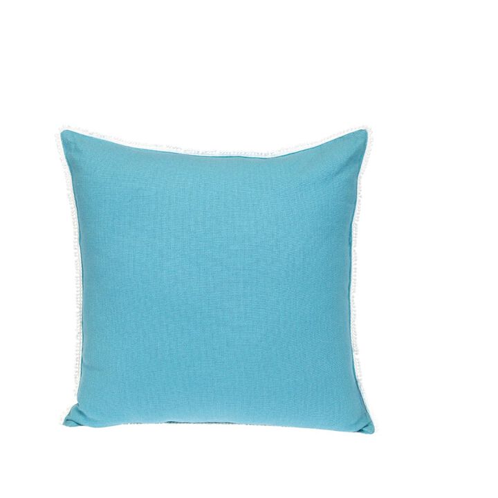 HomeRoots 16" Aqua Cotton Throw Pillow with Scalloped Edges