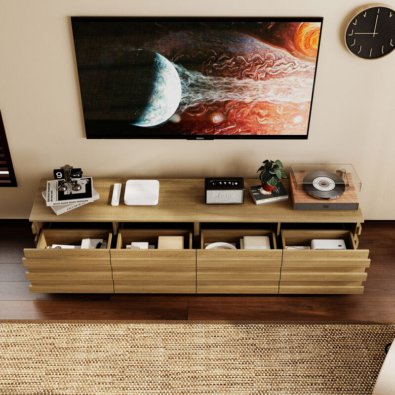 FUFU&GAGA Modern Walnut Wood Grain TV Stand with 4 Drawers (78.7" W x 15.6" D x 15.7" H), Walnut