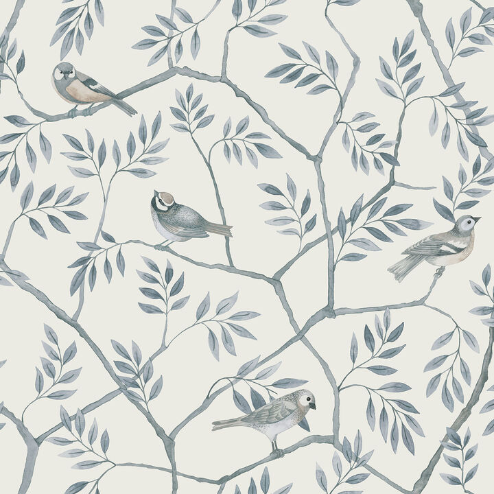 Crossbill Light Blue Branches Wallpaper