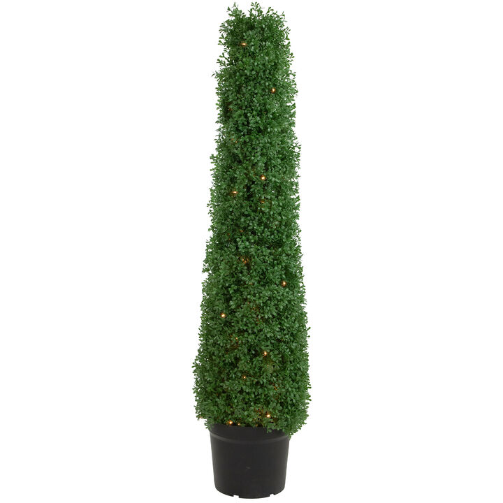 4' Pre-Lit Artificial Boxwood Cone Topiary Tree with Pot  Clear Lights