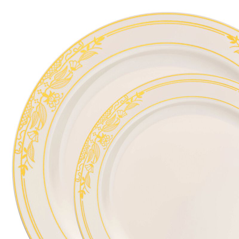 Ivory with Gold Harmony Rim Plastic Dinnerware Value Set (40 Sets) image number 9
