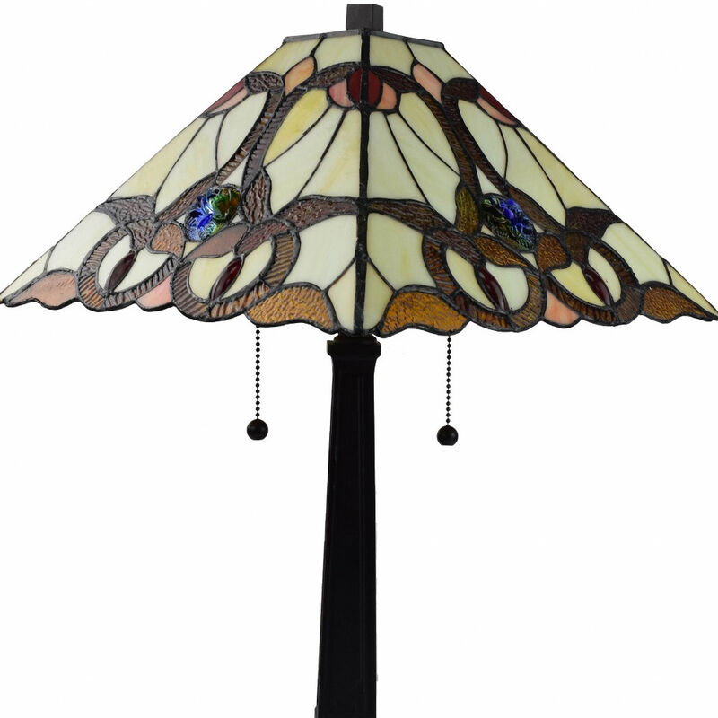 Hivvago 22" Dark Brown Metal Two Light Candlestick Table Lamp With Beige Empire Shade