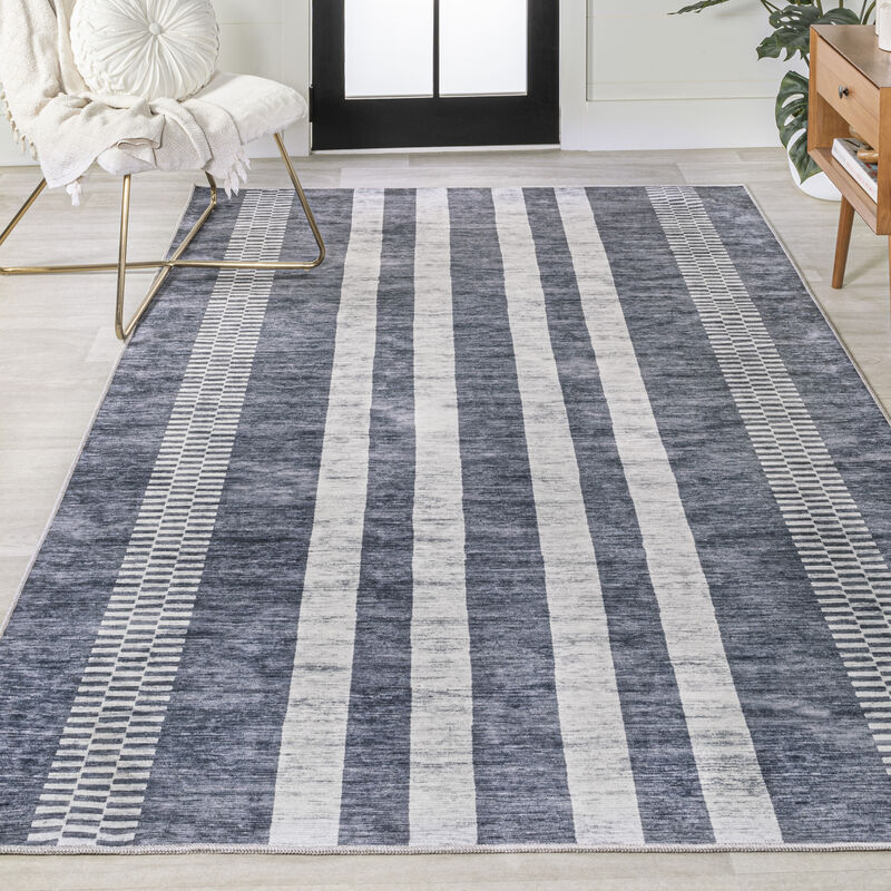 Vichy Geometric Striped Machine Washable Area Rug