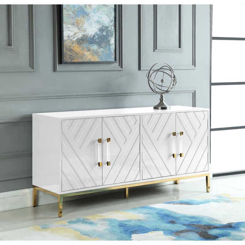 Best Master Furniture Junior 64 Transitional Wood Sideboard in White/Gold