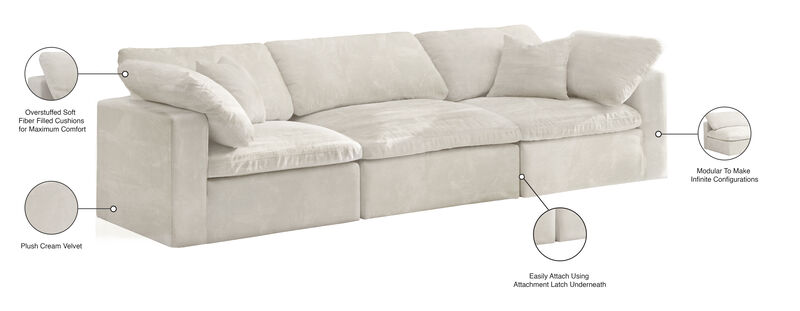 Meridian Furniture Cozy Cream Velvet Comfort Modular Sofa