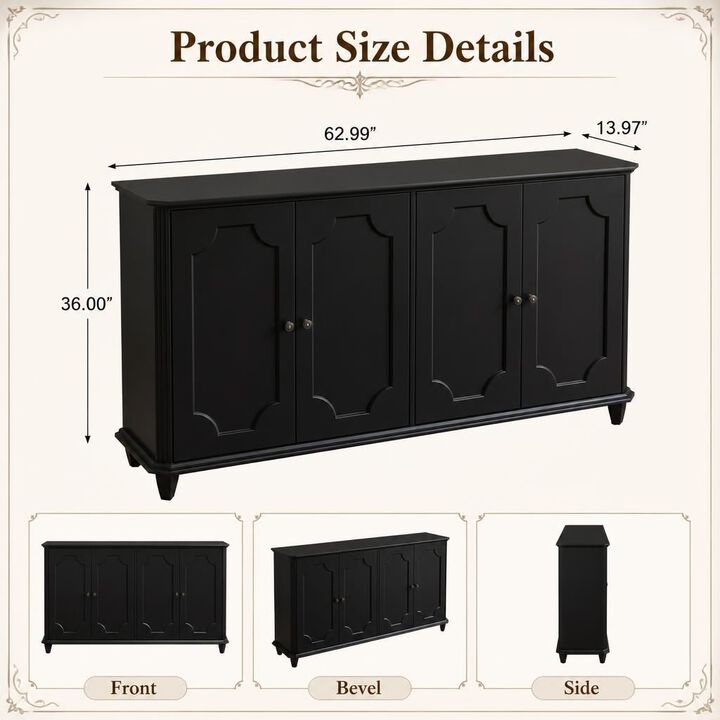 GOODSILO 63 Inch 4 Door Distressed Storage Sideboard Buffet Cabinet, Large Accent Console Credenza for Entryway Living Room