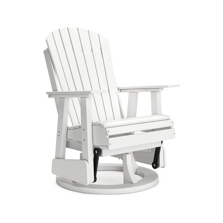 Sami 31 Inch Outdoor Swivel Glider Chair, Slatted, Adirondack, White Finish - Benzara