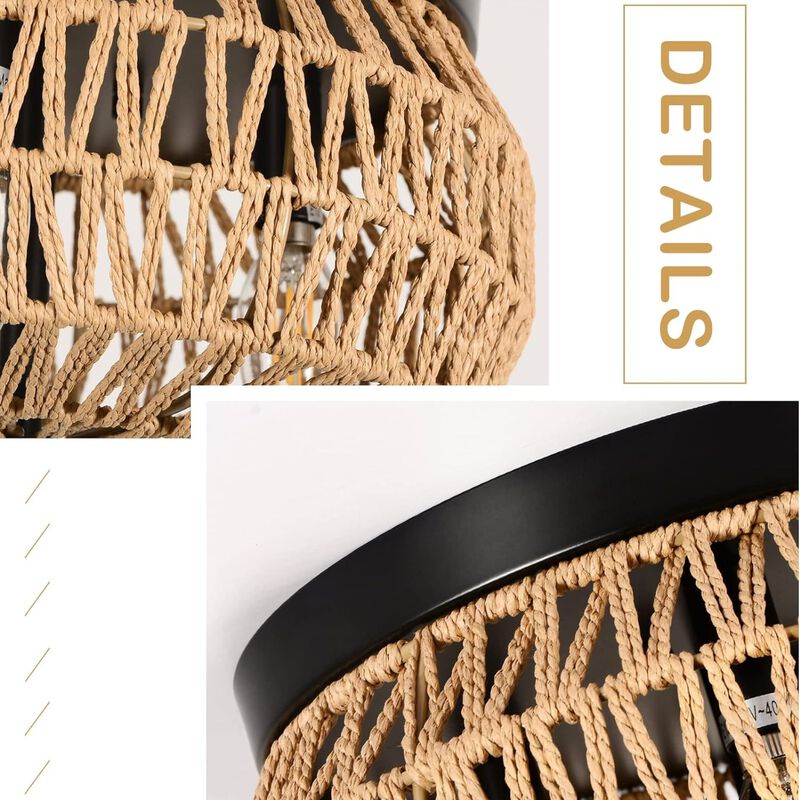 ELEMENT ACE 3-Light Hand-Woven Rattan Flush Mount Ceiling Light Fixture with Hollow Cage Shade Perfect for Bedroom, Kitchen, Foyer, Porch, Living Room and Entry Hall image number 4