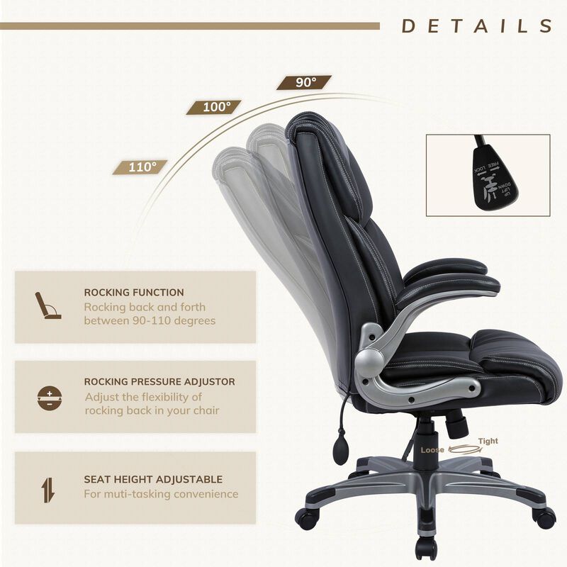 COLAMY Leather Executive Office Chair- High Back Home Computer Desk Chair with Padded Flip-up Arms, Adjustable Tilt Lock, Swivel image number 6