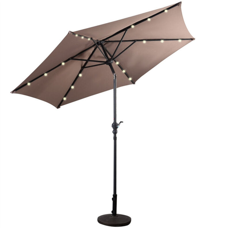 LED Solar Market Umbrella, Outdoor Sunshade with Built-In Lights & Crank Handle