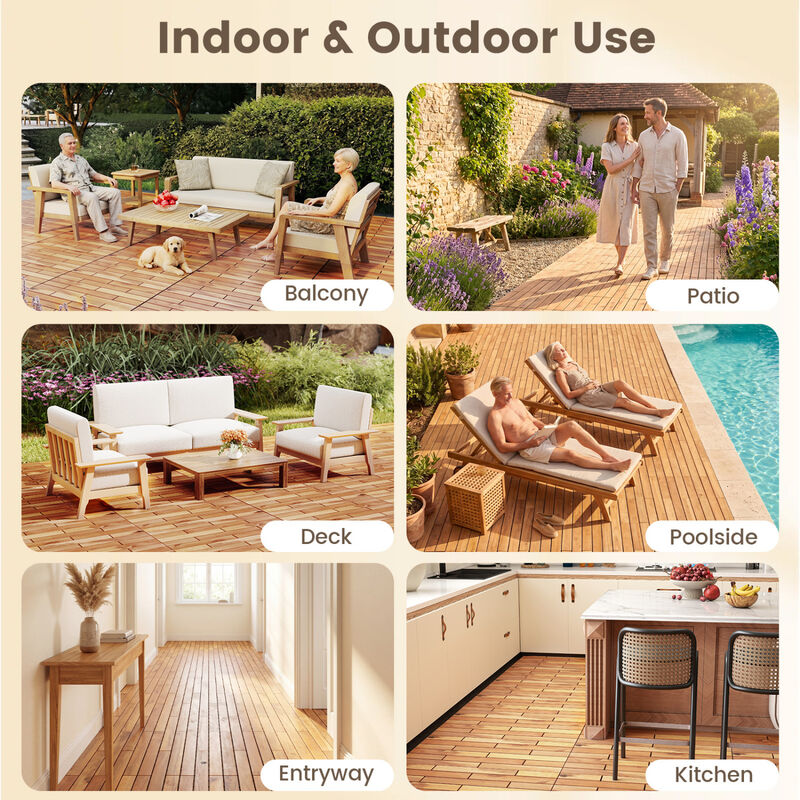 36 Pack Acacia Wood Deck Tiles with Interlocking Design for Balcony and Patio-Natural image number 5