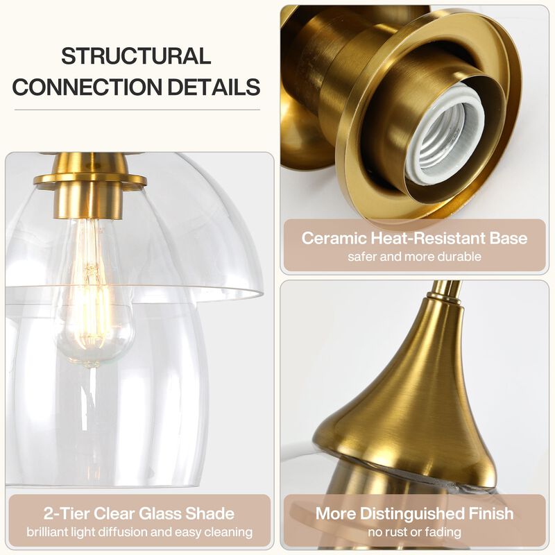 Gold Pendant Light with Tiered Clear Glass Shade, Adjustable Height image number 8